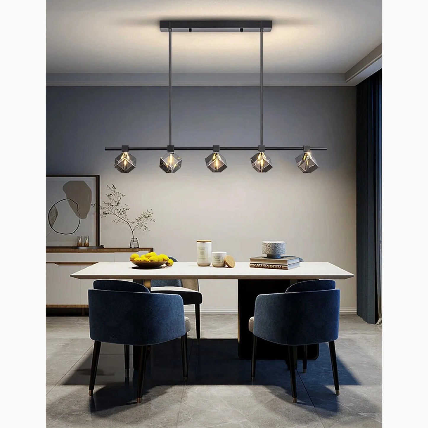 Sif Long Linear LED Crystal Chandelier - Pendant Lights | Lucera Lighting