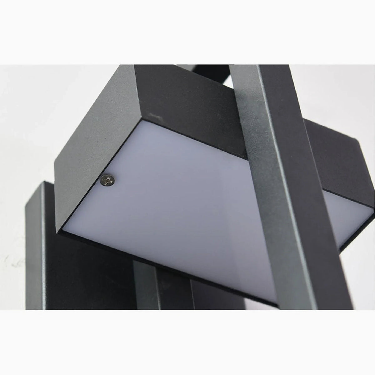 close-up of black acrylic lantern glass and metal frame