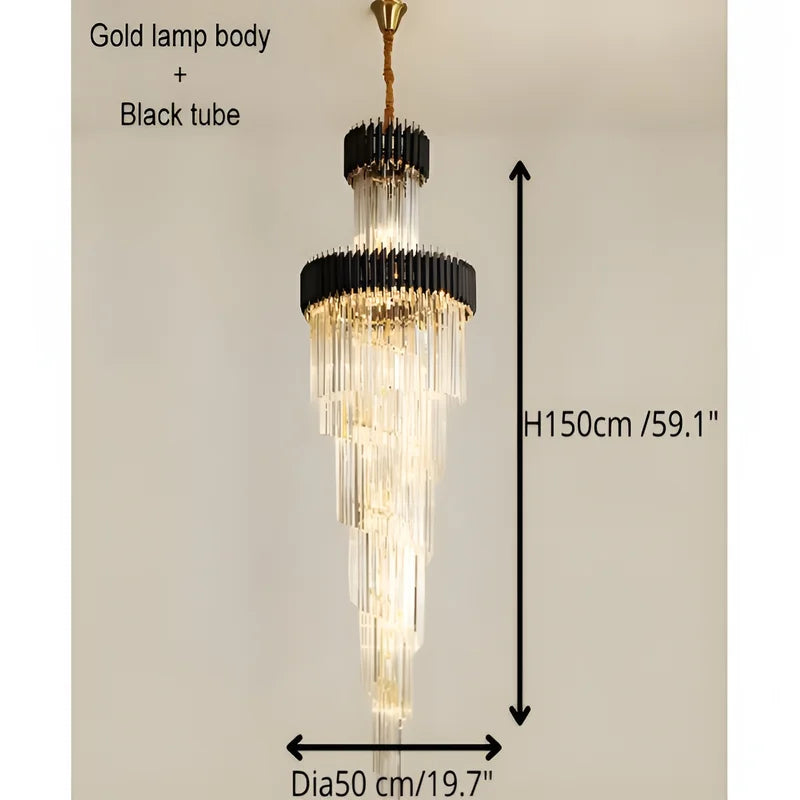 Pumice Black and Gold Crystal Chandelier for Staircase - Chandeliers | Lucera Lighting