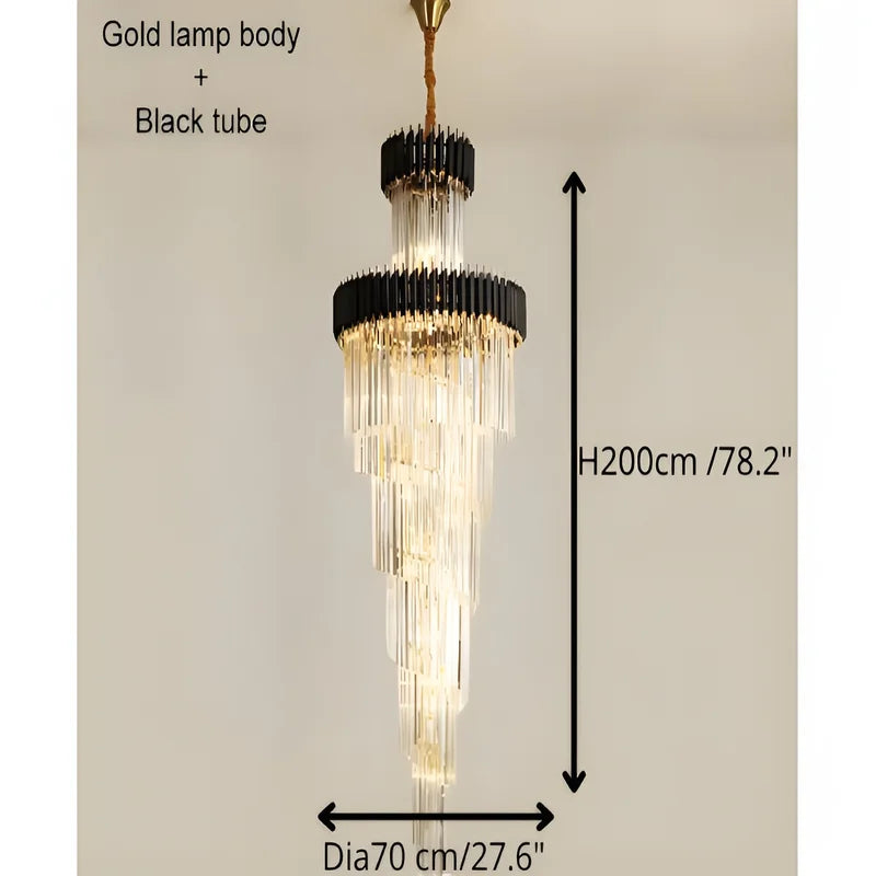 Pumice Black and Gold Crystal Chandelier for Staircase - Chandeliers | Lucera Lighting
