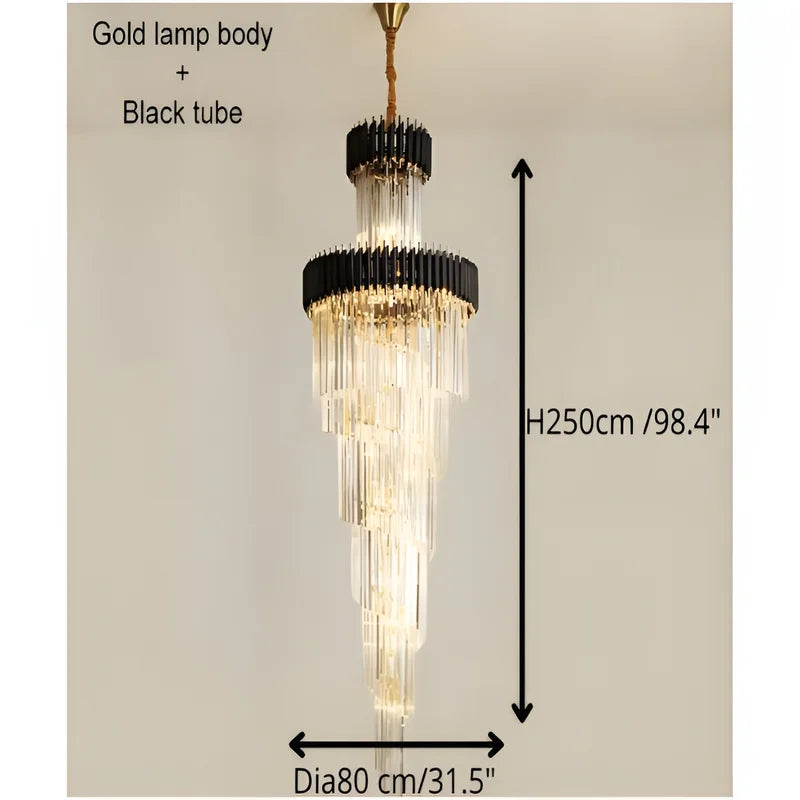 Pumice Black and Gold Crystal Chandelier for Staircase - Chandeliers | Lucera Lighting