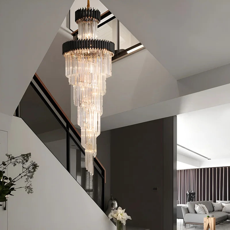 Pumice Black and Gold Crystal Chandelier for Staircase - Chandeliers | Lucera Lighting