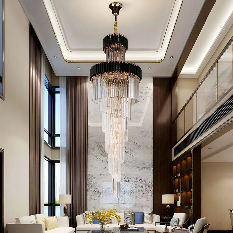 Pumice Black and Gold Crystal Chandelier for Staircase - Chandeliers | Lucera Lighting