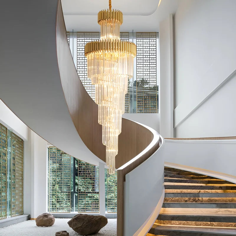 Pumice Black and Gold Crystal Chandelier for Staircase - Chandeliers | Lucera Lighting