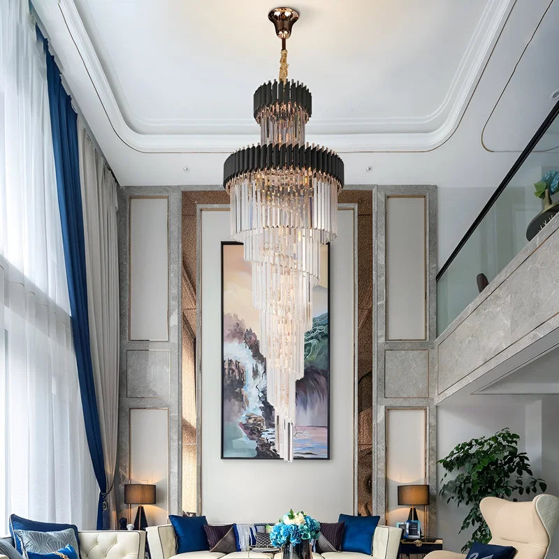 Pumice Black and Gold Crystal Chandelier for Staircase - Chandeliers | Lucera Lighting