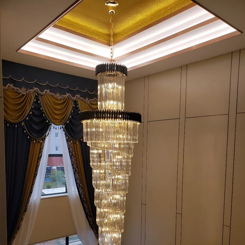 Pumice Black and Gold Crystal Chandelier for Staircase - Chandeliers | Lucera Lighting
