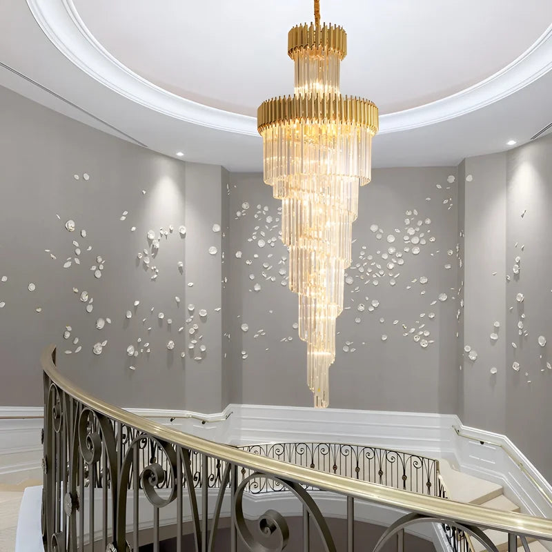 Pumice Black and Gold Crystal Chandelier for Staircase - Chandeliers | Lucera Lighting