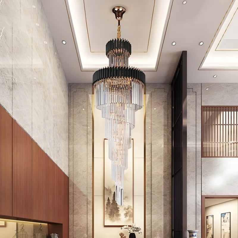 Pumice Black and Gold Crystal Chandelier for Staircase - Chandeliers | Lucera Lighting