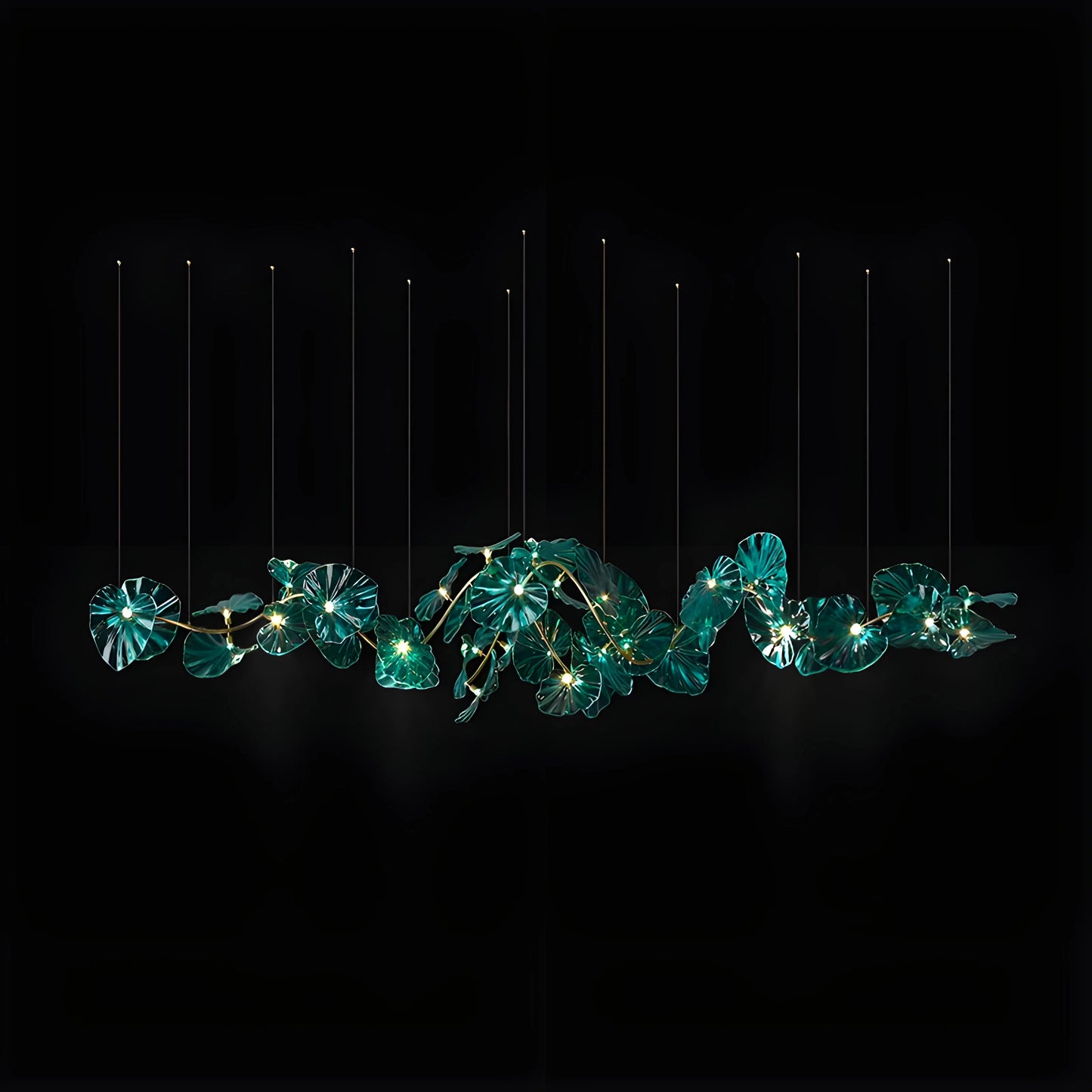 Carnelian Green Glass Leaves Pendant Chandelier - Chandeliers | Lucera Lighting