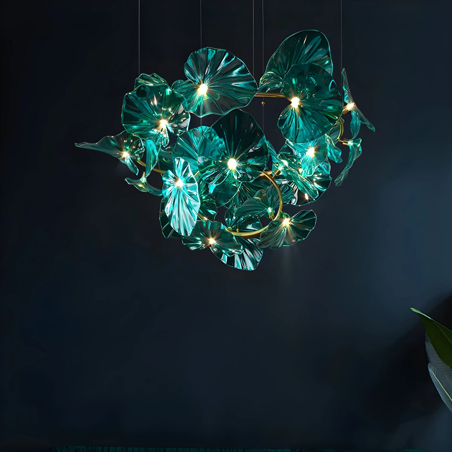 Carnelian Green Glass Leaves Pendant Chandelier - Chandeliers | Lucera Lighting