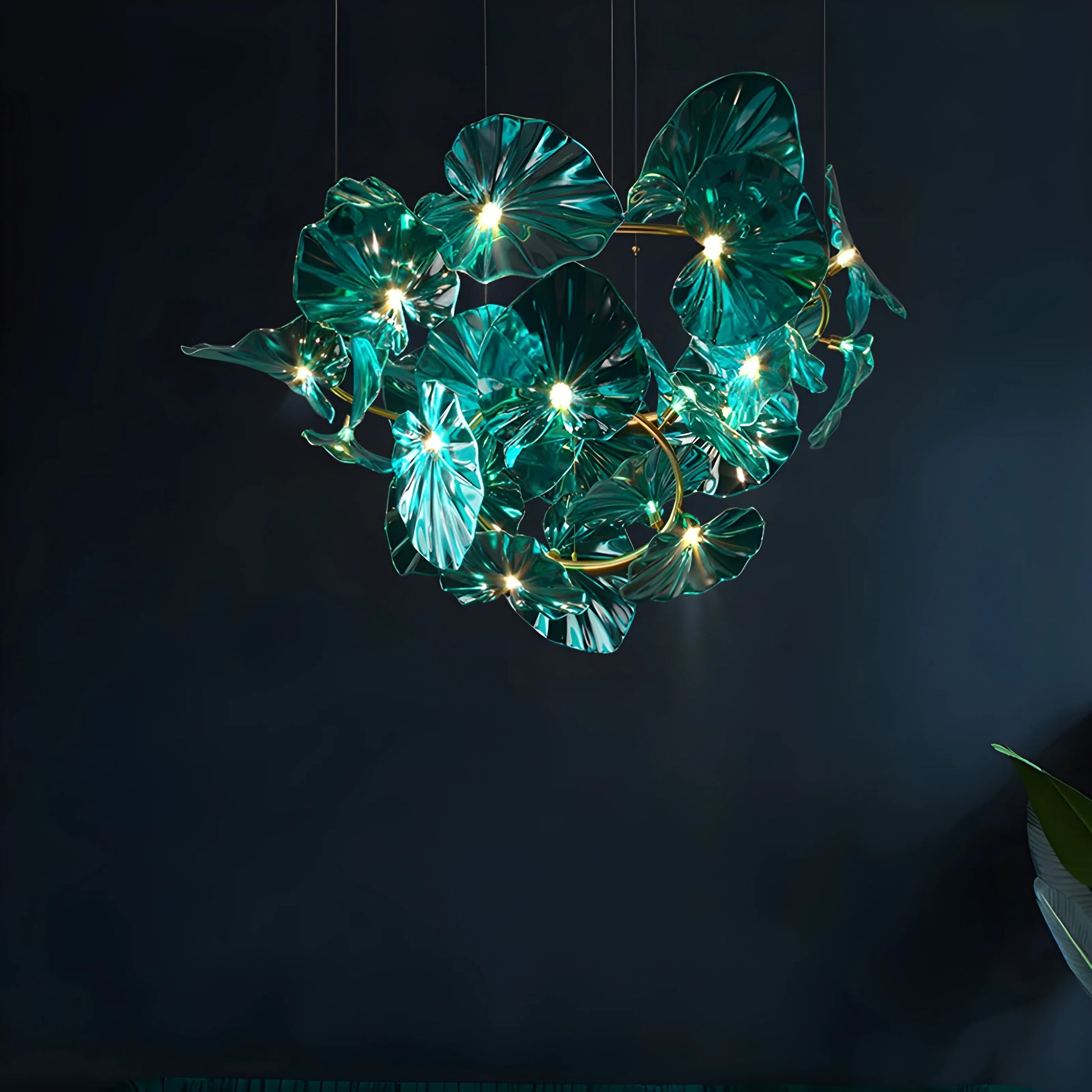 Carnelian Green Glass Leaves Pendant Chandelier - Chandeliers | Lucera Lighting