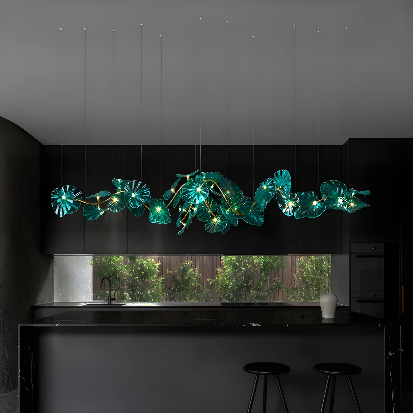 Carnelian Green Glass Leaves Pendant Chandelier - Chandeliers | Lucera Lighting
