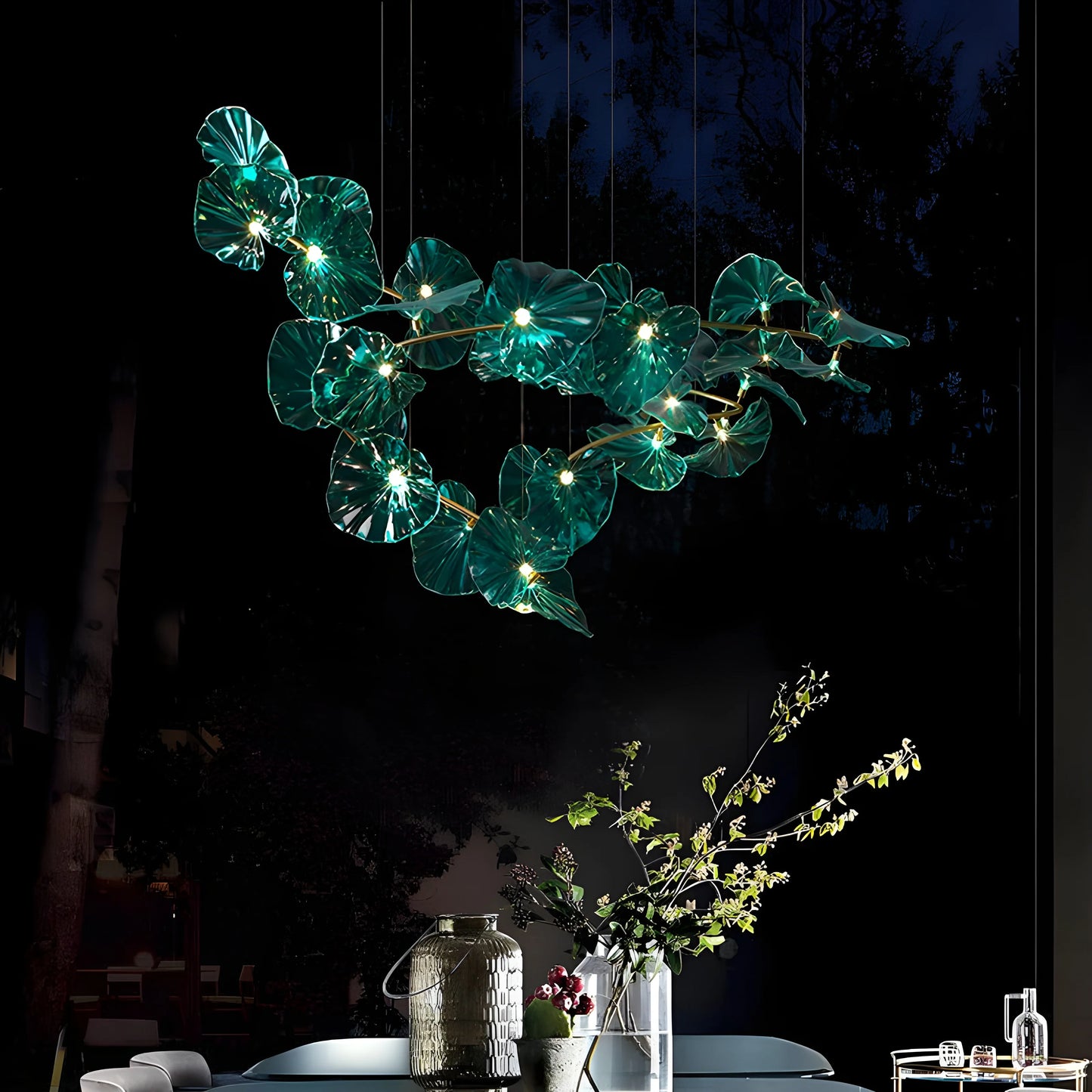 Carnelian Green Glass Leaves Pendant Chandelier - Chandeliers | Lucera Lighting
