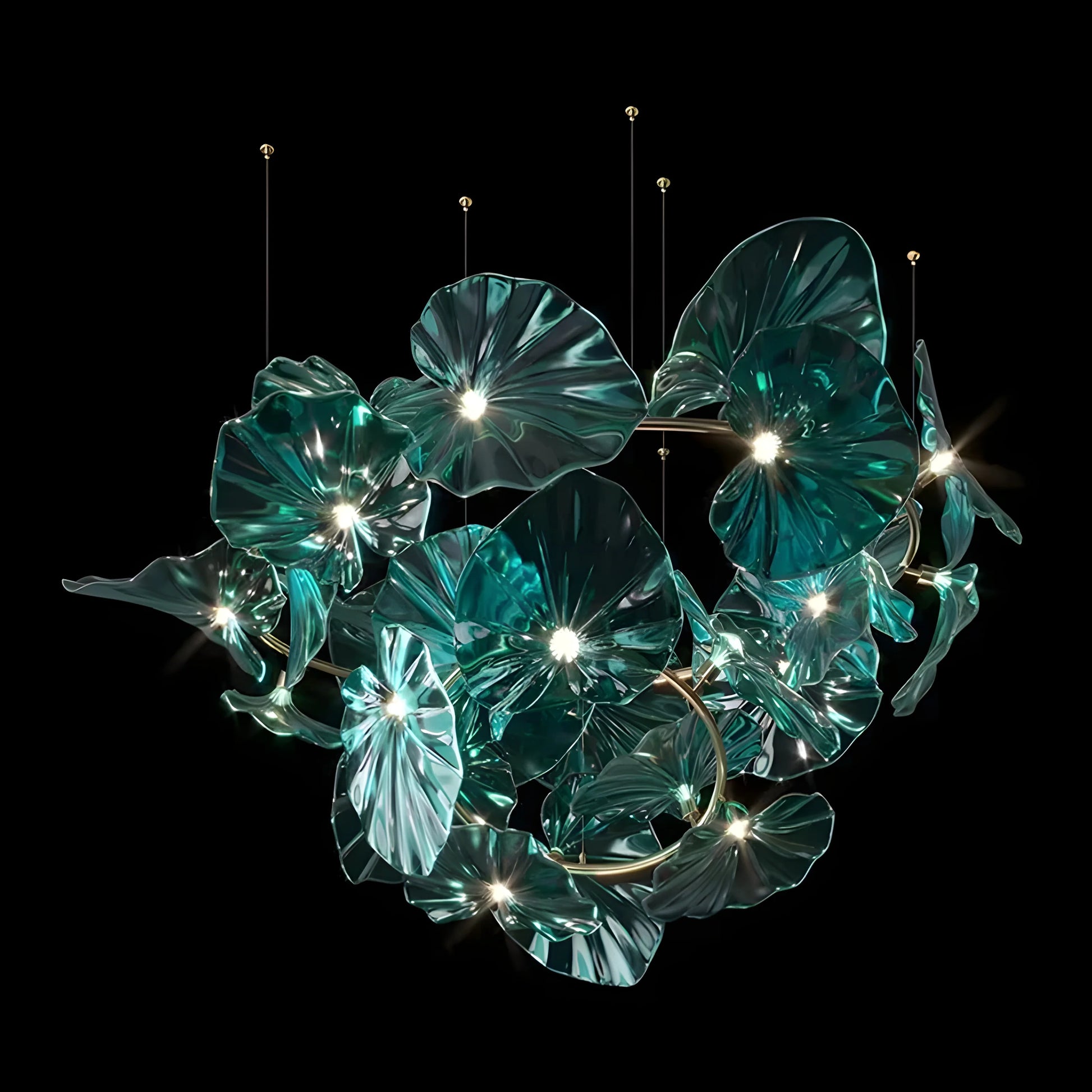 Carnelian Green Glass Leaves Pendant Chandelier - Chandeliers | Lucera Lighting