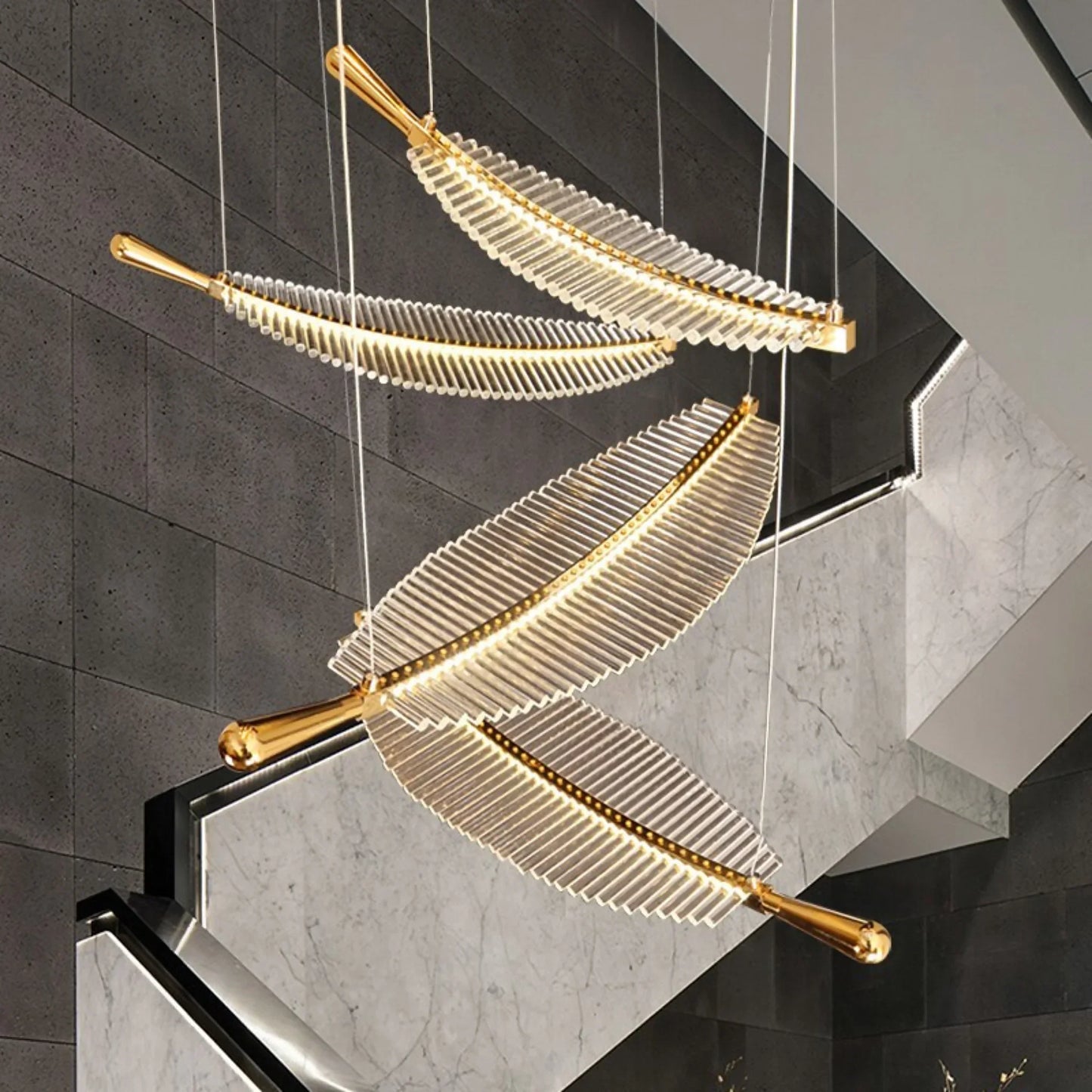 Wisteria Crystal Gold Leaves Pendant Chandelier - Pendant Lights | Lucera Lighting