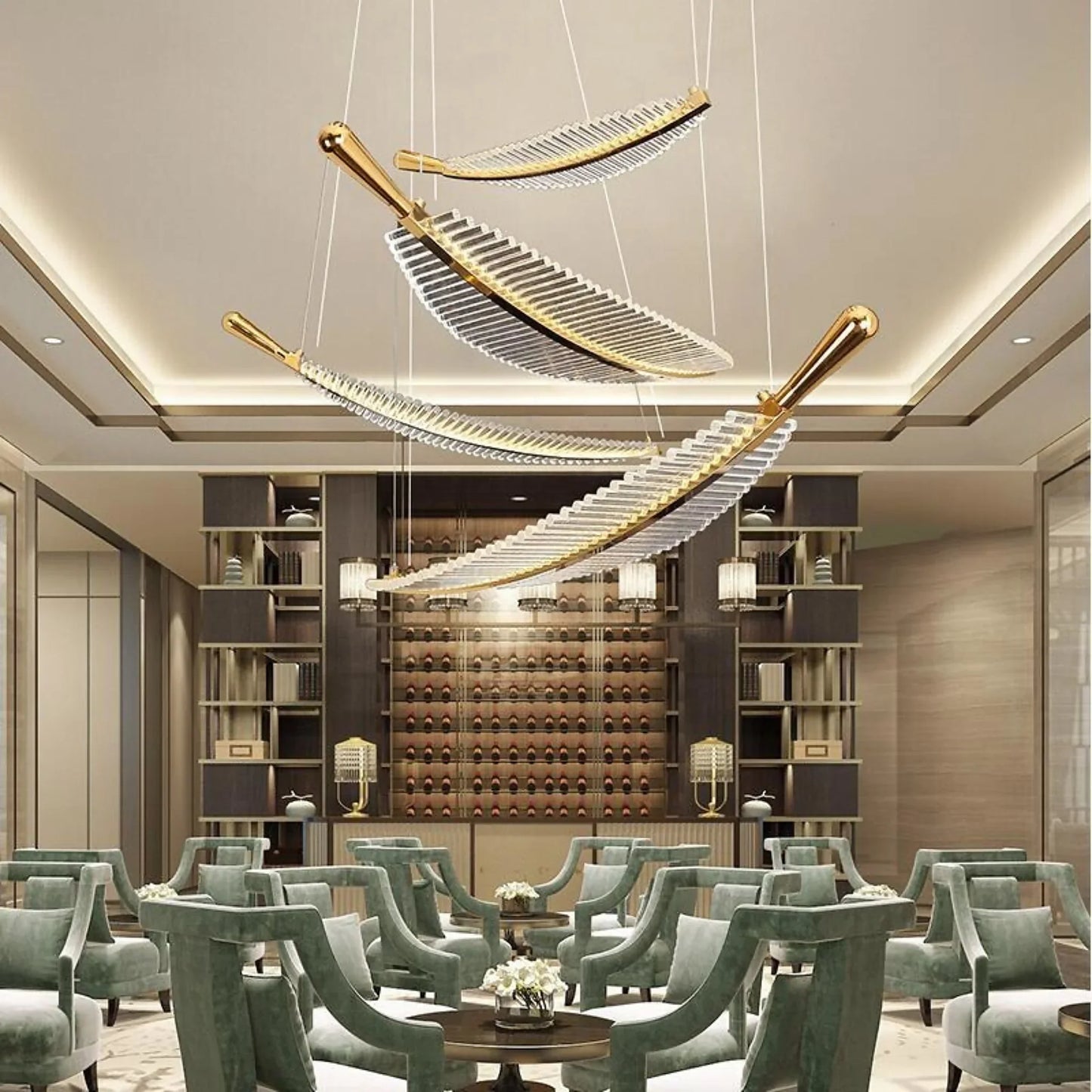 Wisteria Crystal Gold Leaves Pendant Chandelier - Pendant Lights | Lucera Lighting
