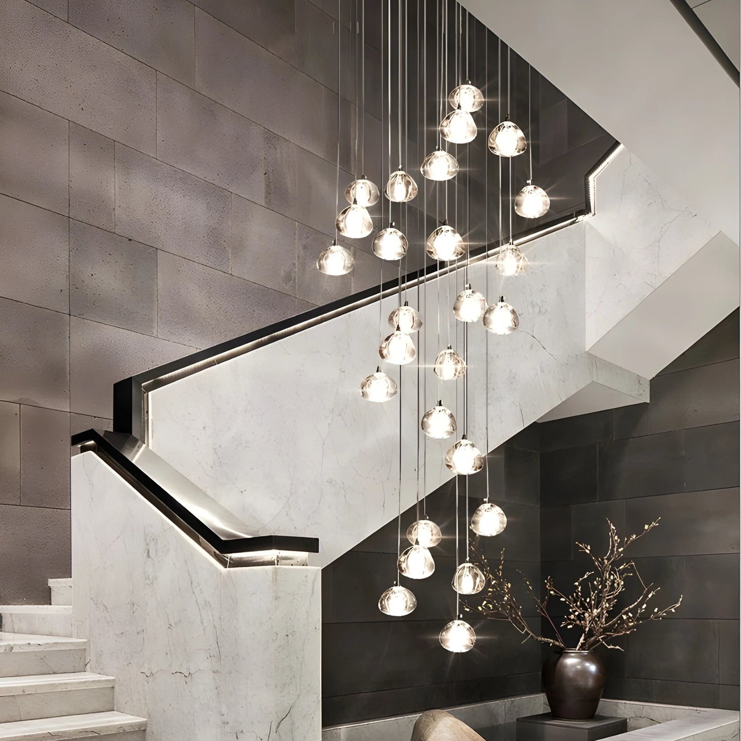 Toadflax Crystal Raindrop Staircase Chandelier - Chandeliers | Lucera Lighting
