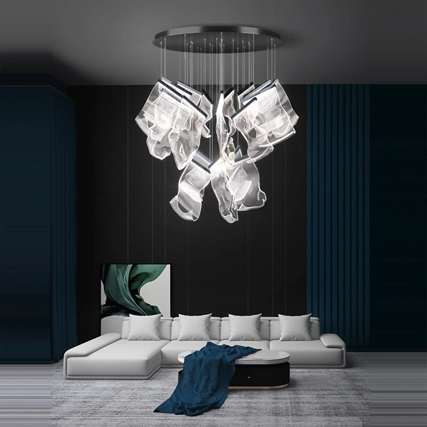 Feldspar Silk Design Gold Pendant Light for Staircase - Chandeliers | Lucera Lighting