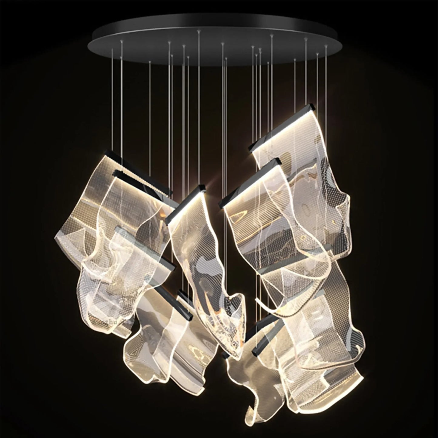 Feldspar Silk Design Gold Pendant Light for Staircase - Chandeliers | Lucera Lighting