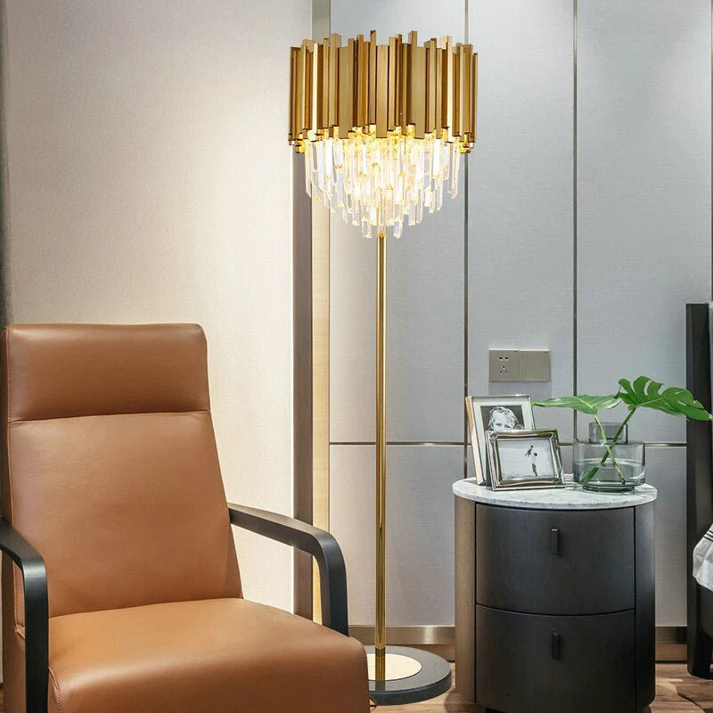 Cobalt Crystal Gold Stainless Steel Modern Floor Lamp - Lamps | Lucera Lighting