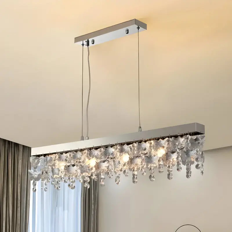 Hlin Chrome Rectangular Crystal LED Chandelier - Chandeliers | Lucera Lighting