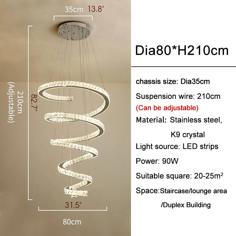 Wulf Long Spiral Hanging Crystal Golden Chandelier - Chandeliers | Lucera Lighting