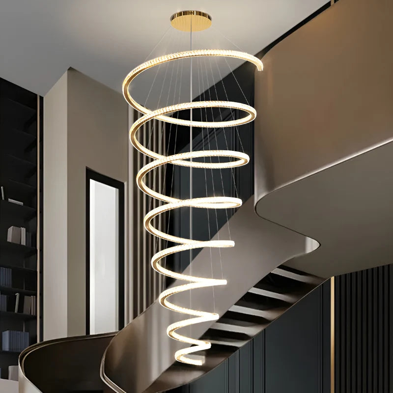 Wulf Long Spiral Hanging Crystal Golden Chandelier - Chandeliers | Lucera Lighting