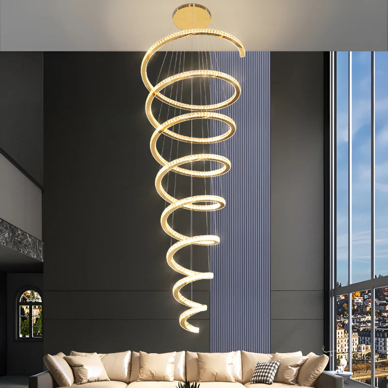 Wulf Long Spiral Hanging Crystal Golden Chandelier - Chandeliers | Lucera Lighting