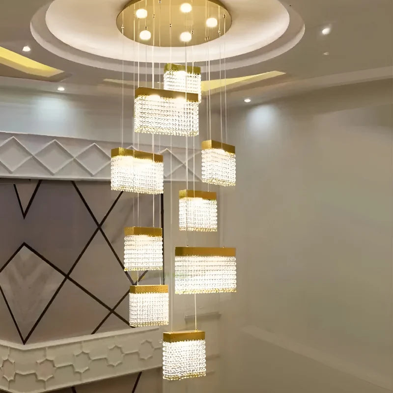 Keld Crystal Blocks LED Ceiling Chandelier - Chandeliers | Lucera Lighting