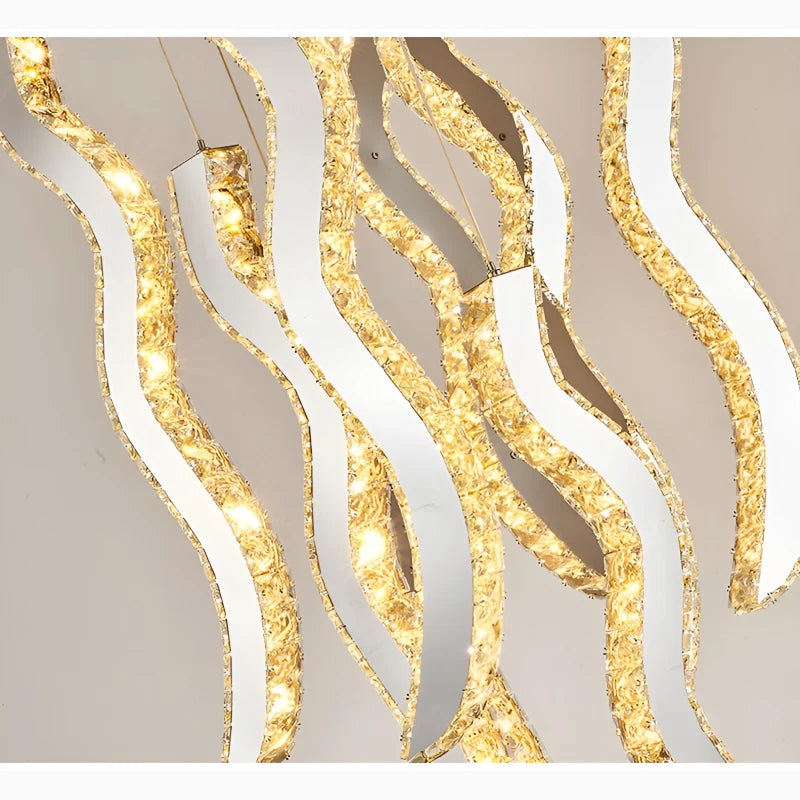 Jade Gold Crystal Wave Light Fixture - Chandeliers | Lucera Lighting