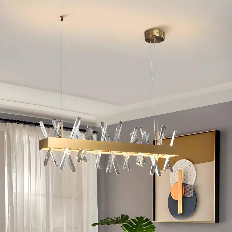 Arte Gold Rectangle Crystal Chandelier - Pendant Lights | Lucera Lighting