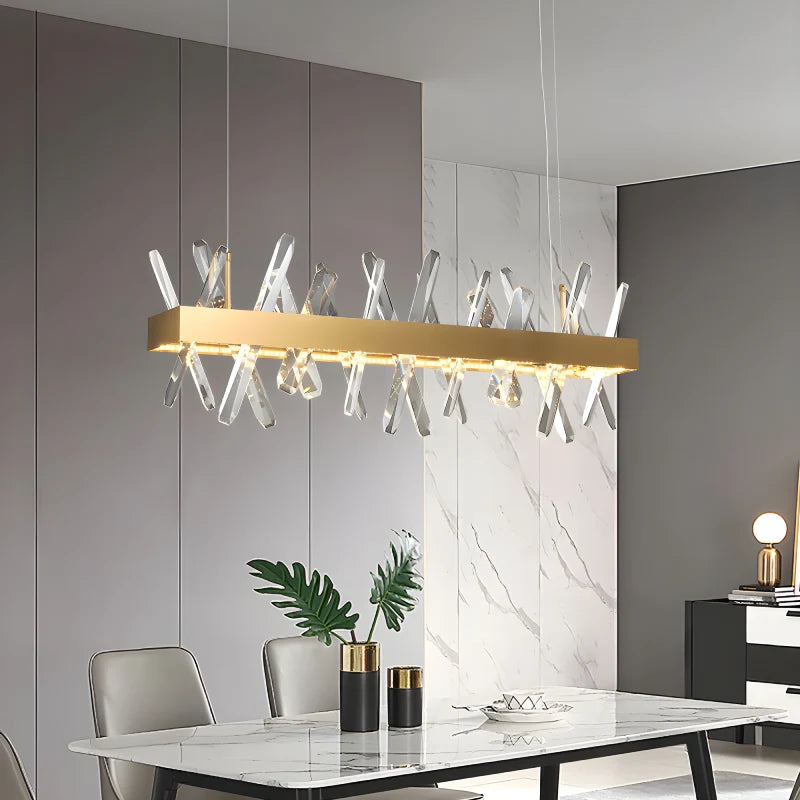 Arte Gold Rectangle Crystal Chandelier - Pendant Lights | Lucera Lighting
