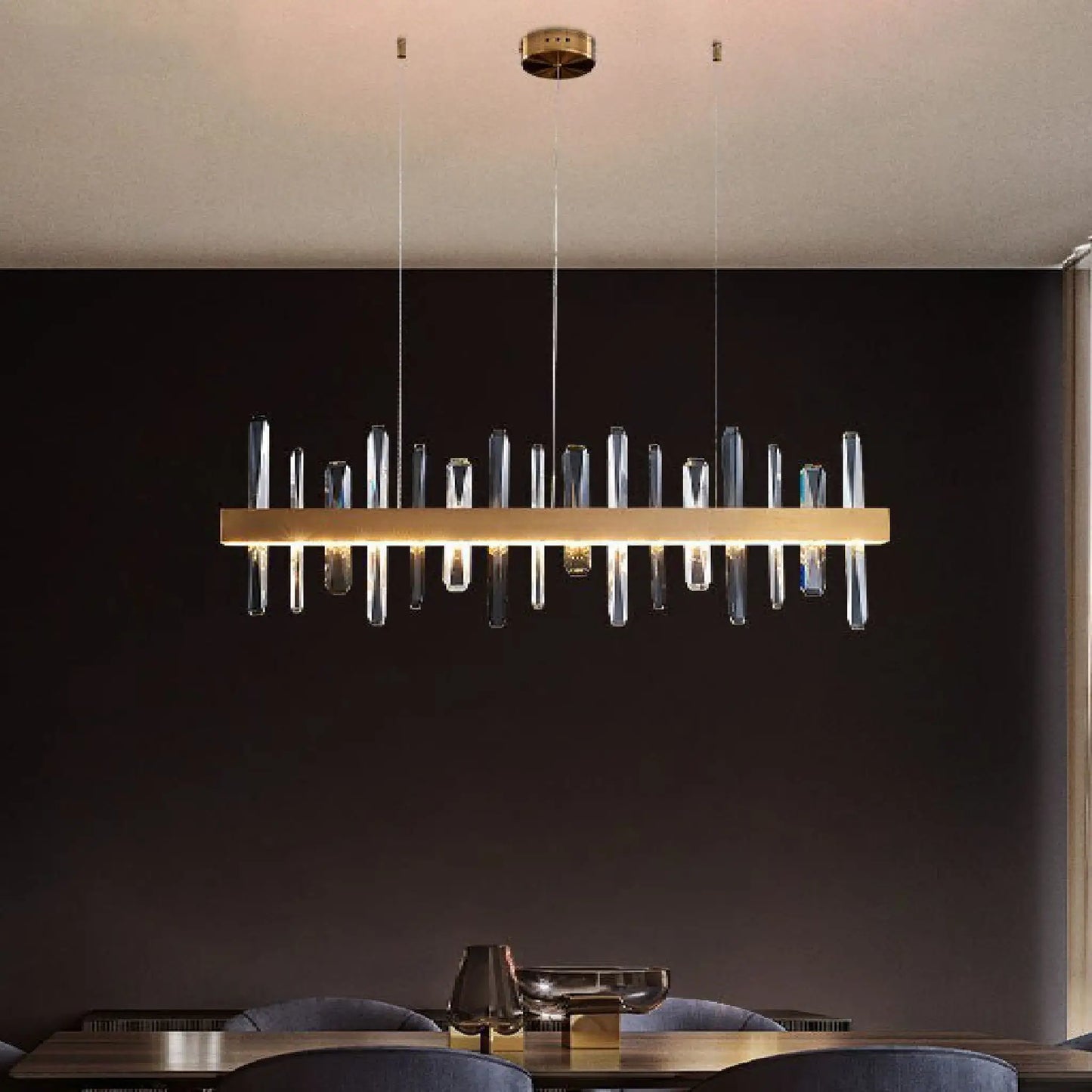 Alma Rectangle Gold Crystal Chandelier for Living Room - Chandeliers | Lucera Lighting