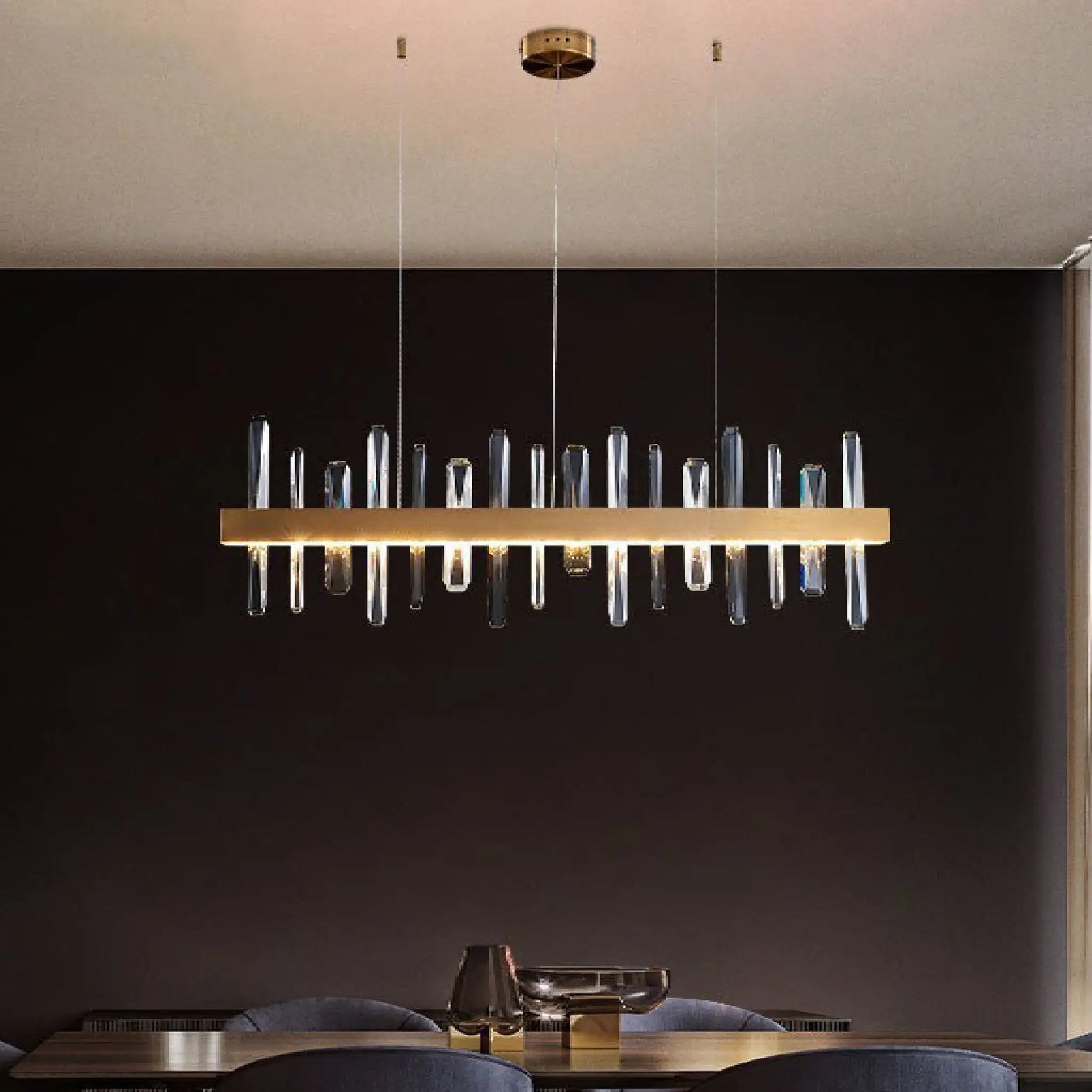 Alma Rectangle Gold Crystal Chandelier for Living Room - Chandeliers | Lucera Lighting