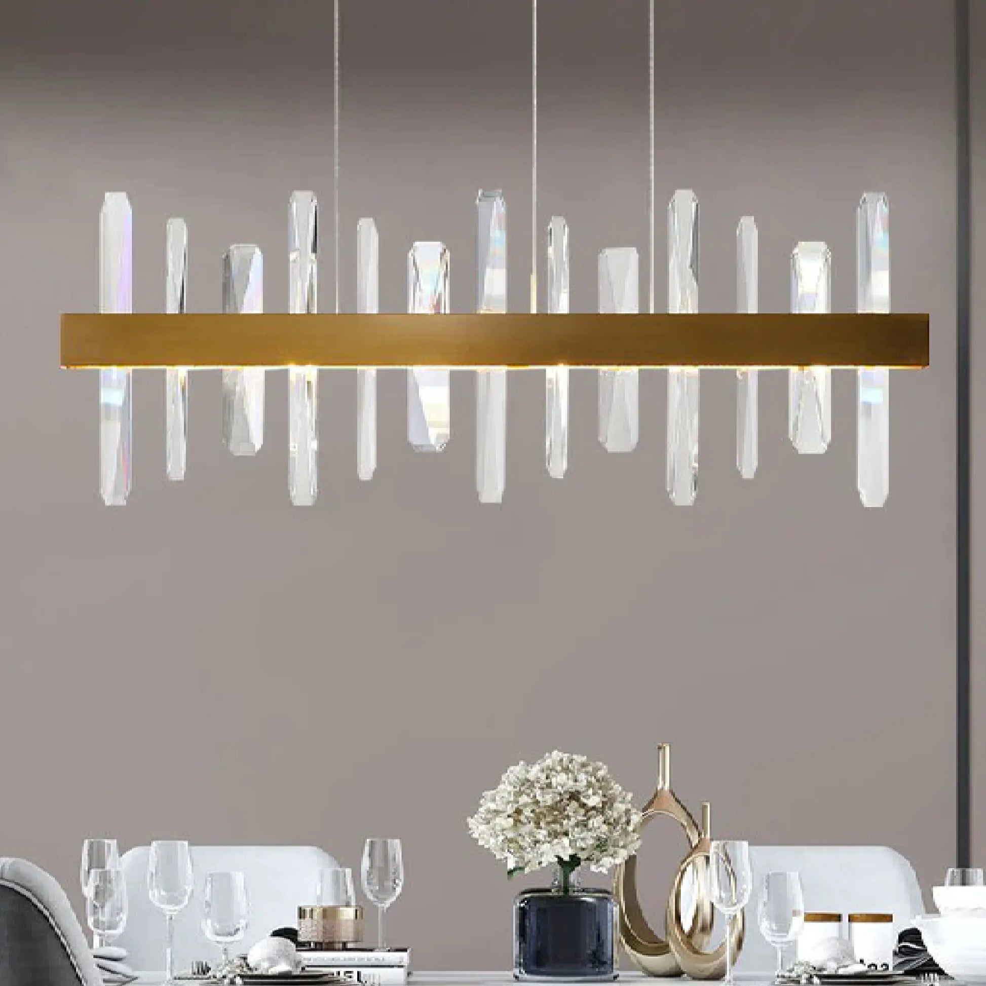 Alma Rectangle Gold Crystal Chandelier for Living Room - Chandeliers | Lucera Lighting