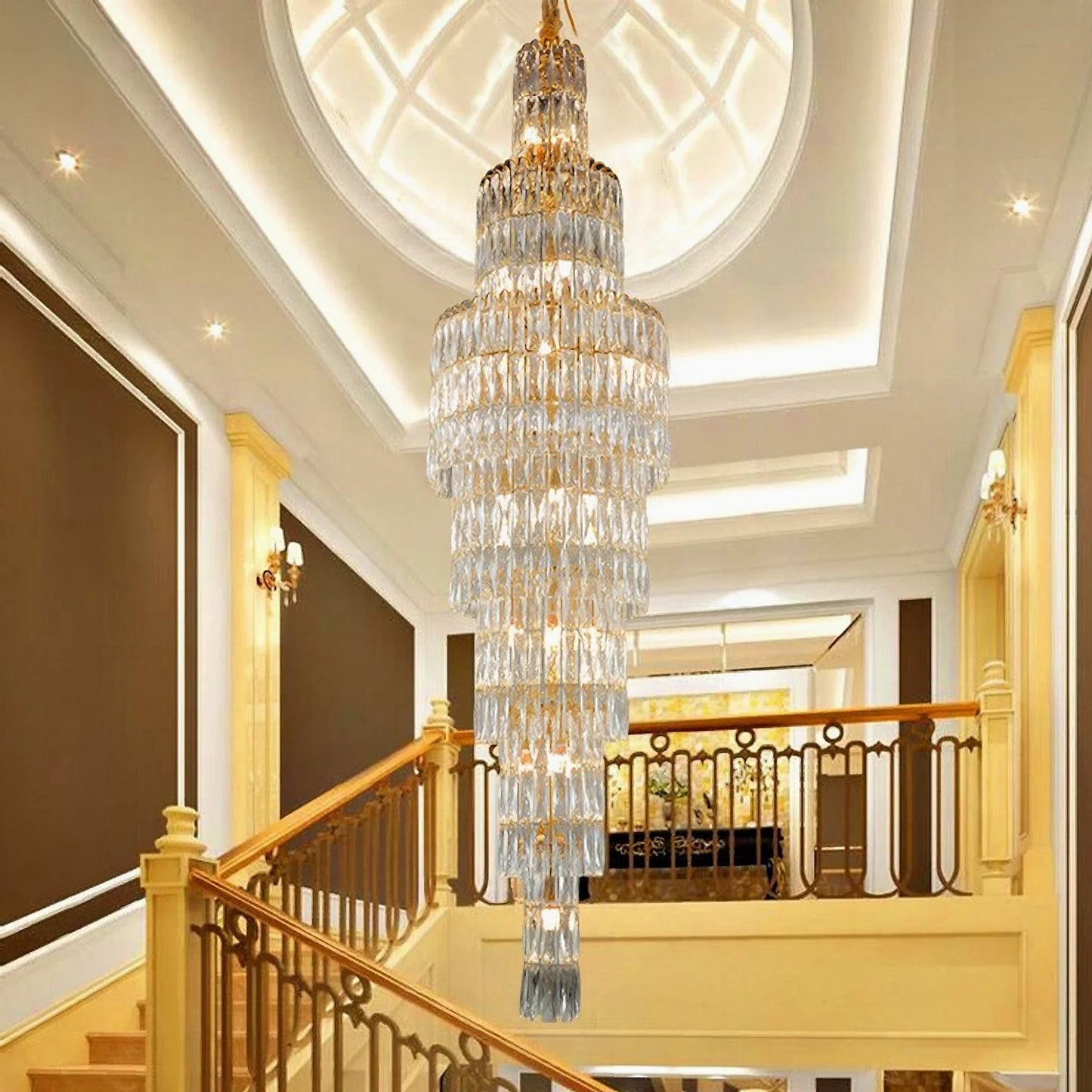 Spruce Long Crystal Chandelier for Stairway - Chandeliers | Lucera Lighting