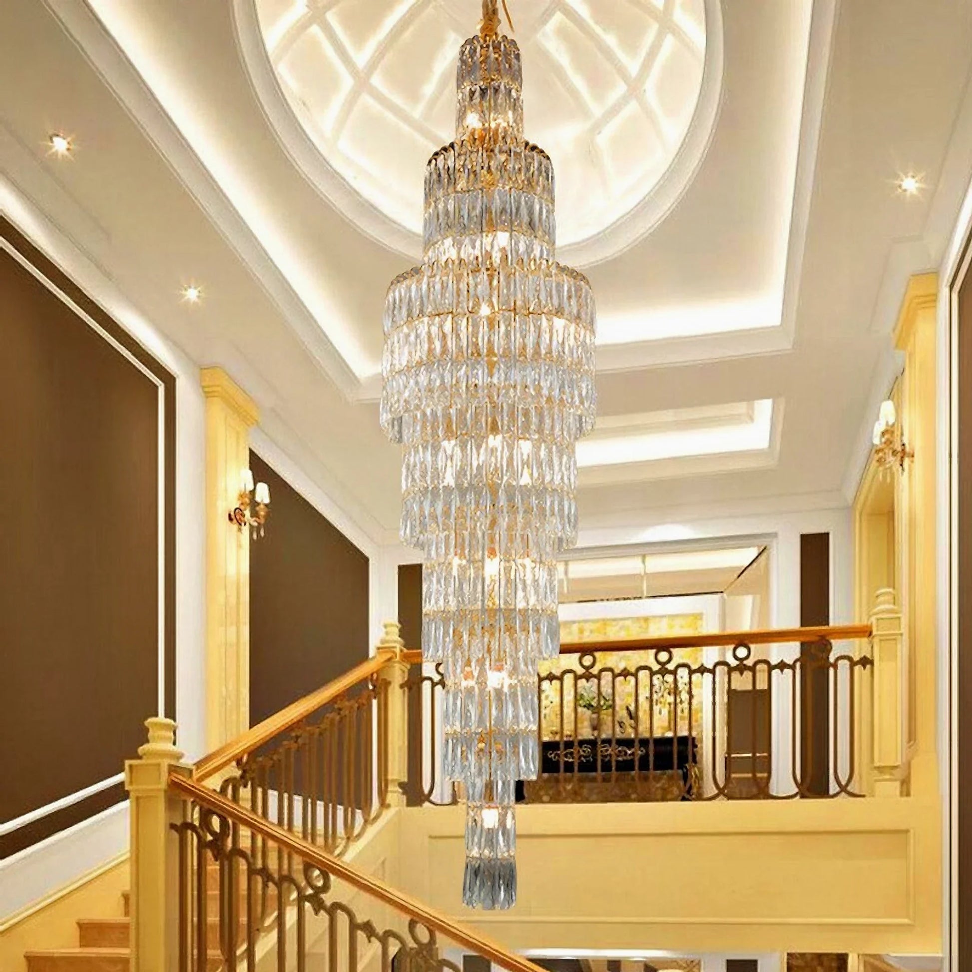 Spruce Long Crystal Chandelier for Stairway - Chandeliers | Lucera Lighting
