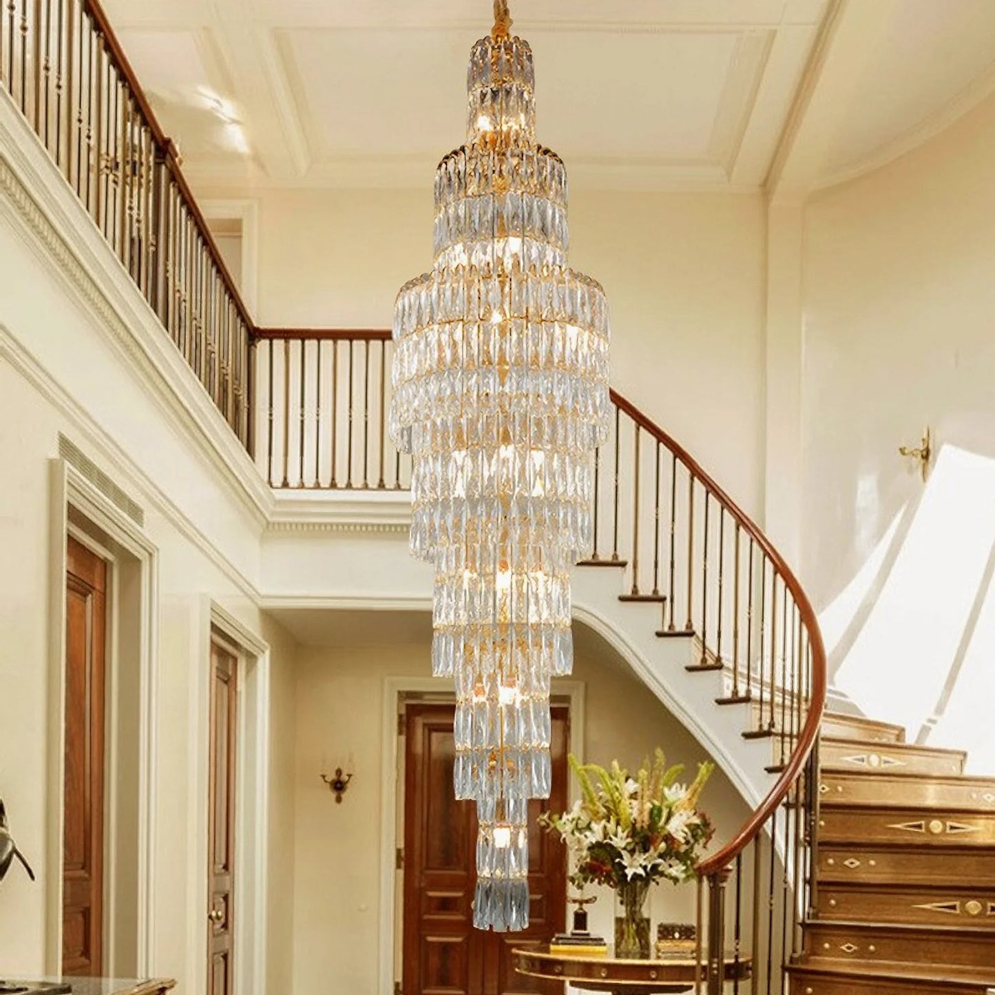 Spruce Long Crystal Chandelier for Stairway - Chandeliers | Lucera Lighting