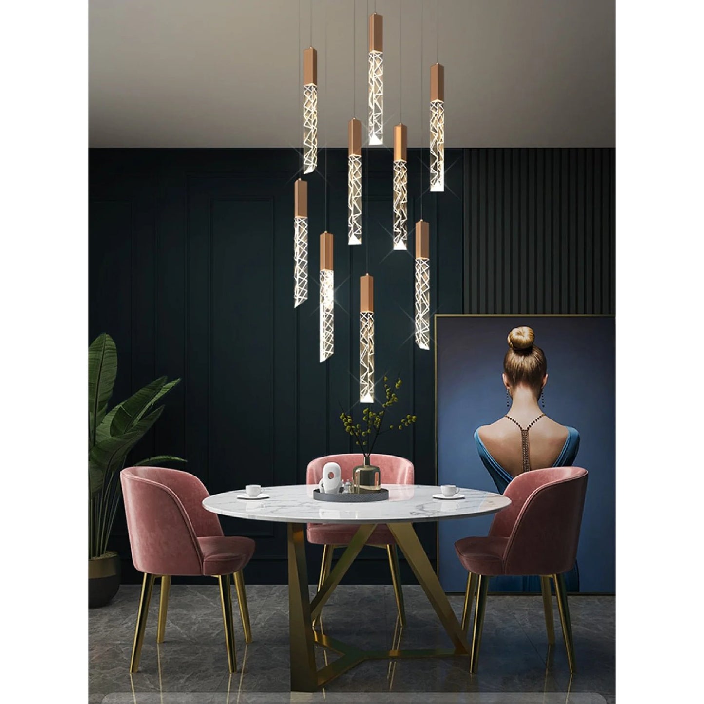 Quartz Long Staircase Crystal Chandelier - Pendant Lights | Lucera Lighting