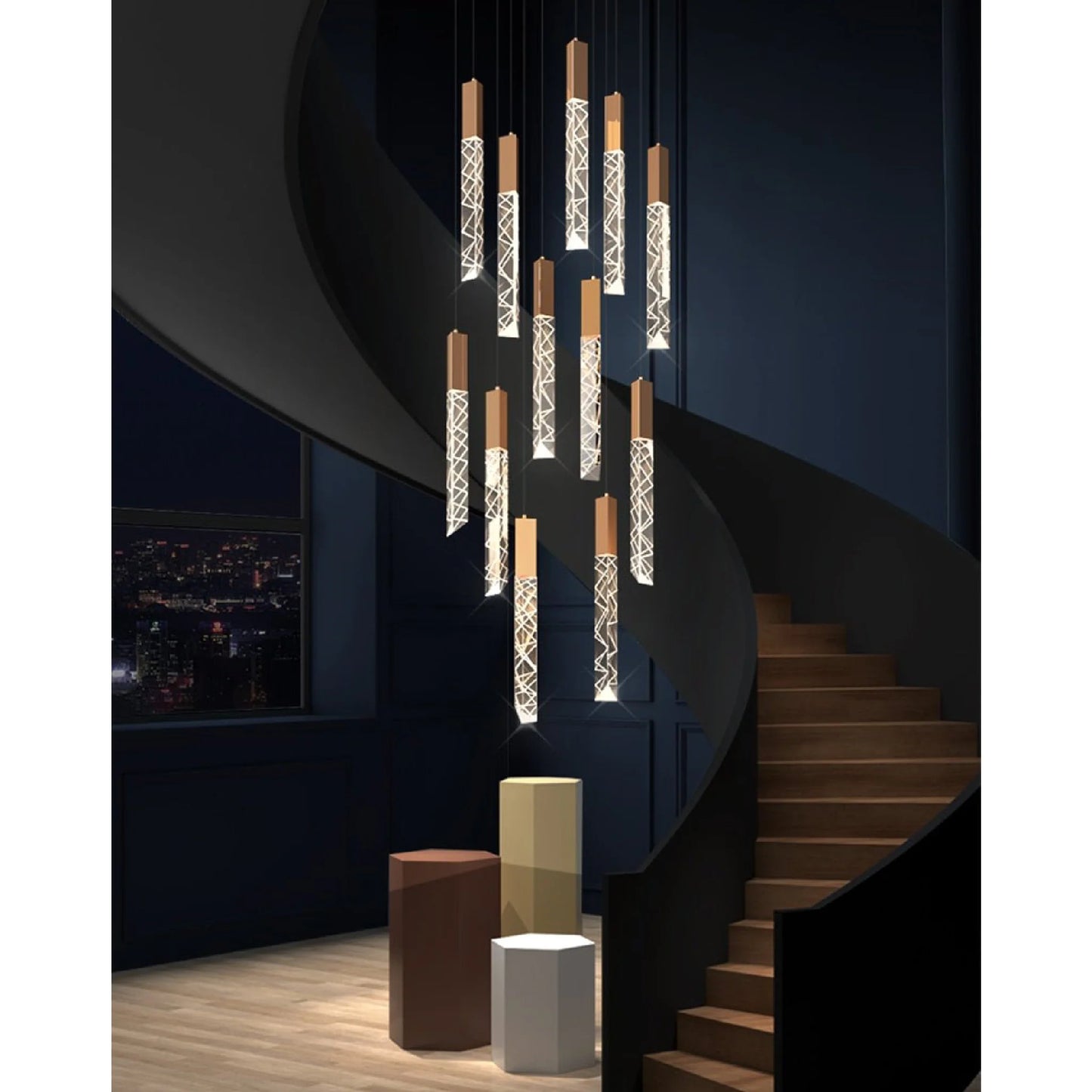 Quartz Long Staircase Crystal Chandelier - Pendant Lights | Lucera Lighting