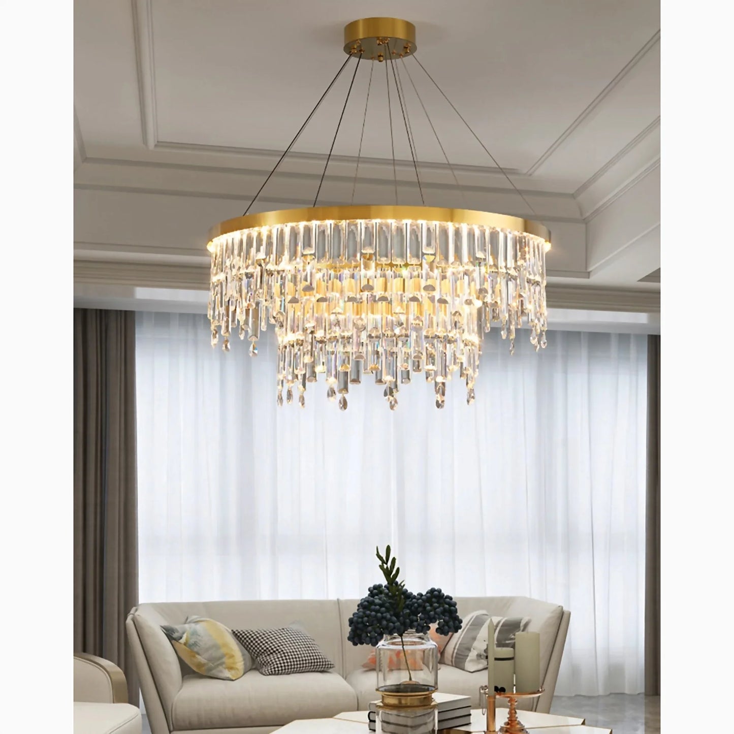 Basil Gold Ring Large Crystal Chandelier - Chandeliers | Lucera Lighting