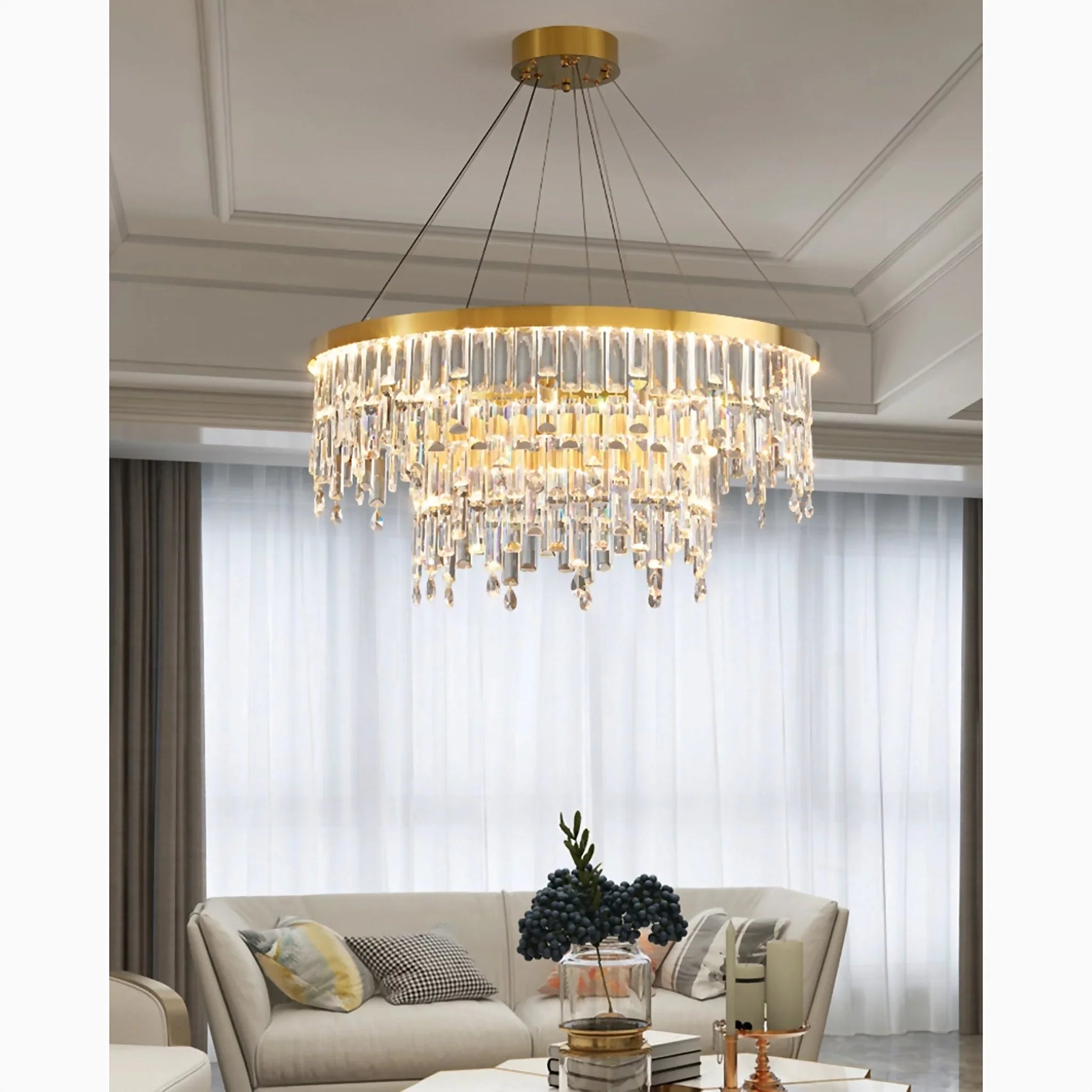 Basil Gold Ring Large Crystal Chandelier - Chandeliers | Lucera Lighting