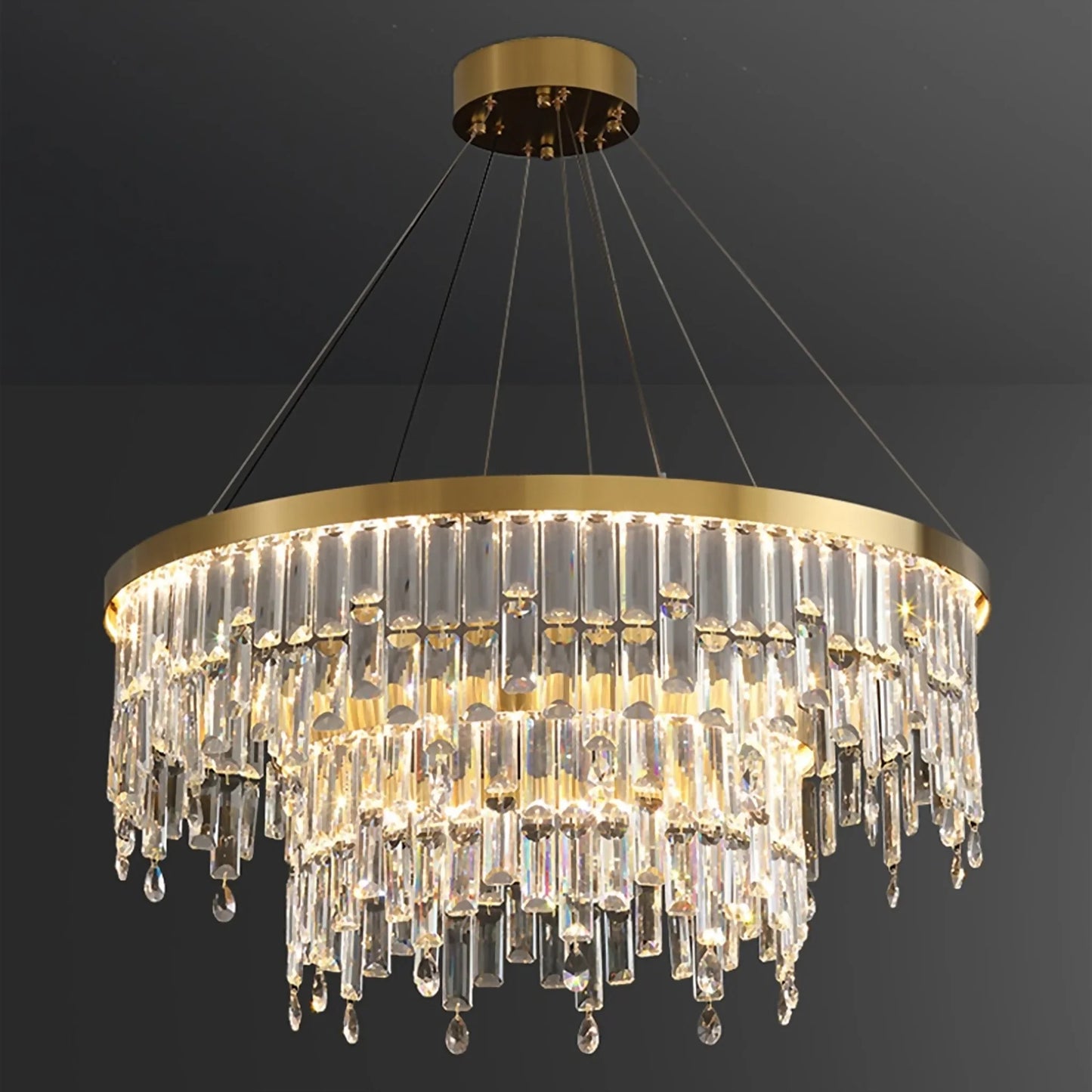 Basil Gold Ring Large Crystal Chandelier - Chandeliers | Lucera Lighting