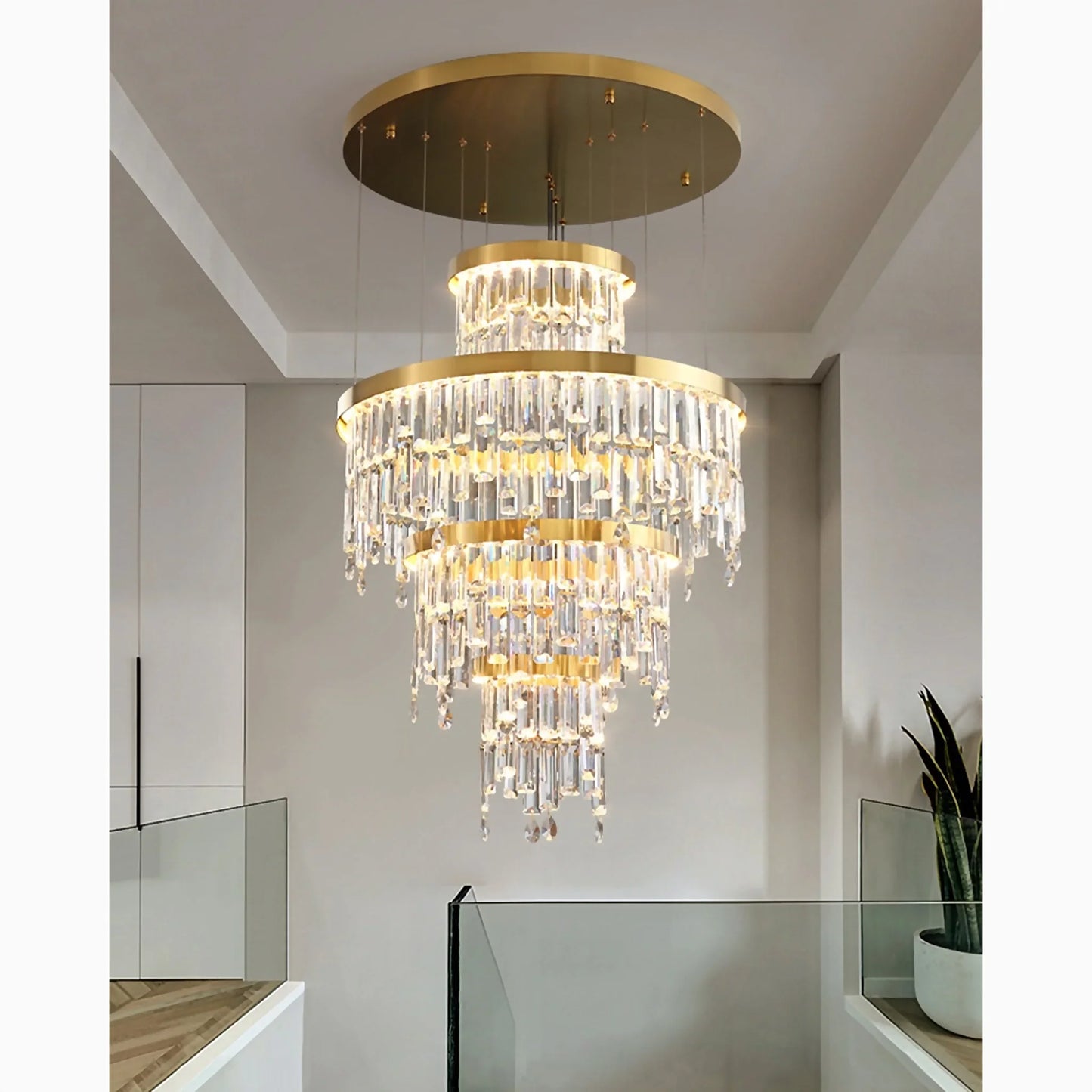 Basil Gold Ring Large Crystal Chandelier - Chandeliers | Lucera Lighting