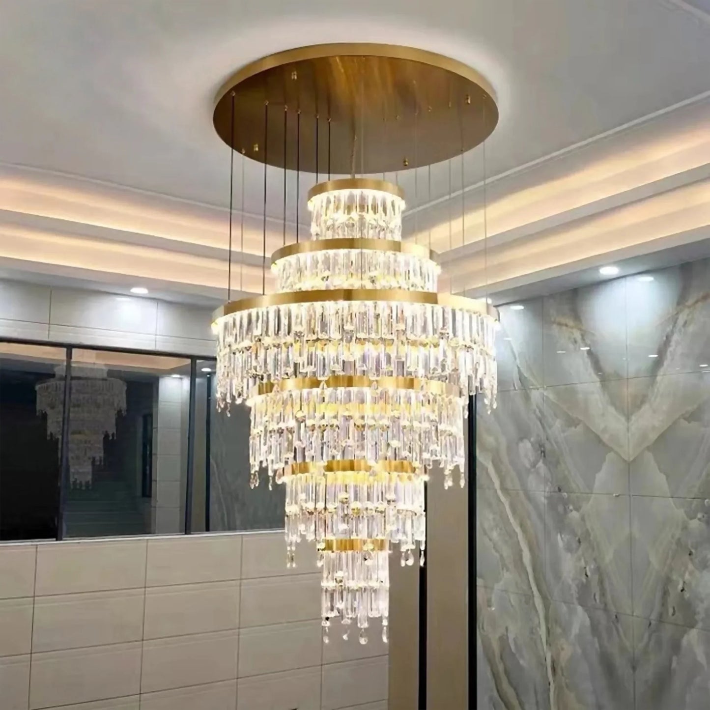 Basil Gold Ring Large Crystal Chandelier - Chandeliers | Lucera Lighting