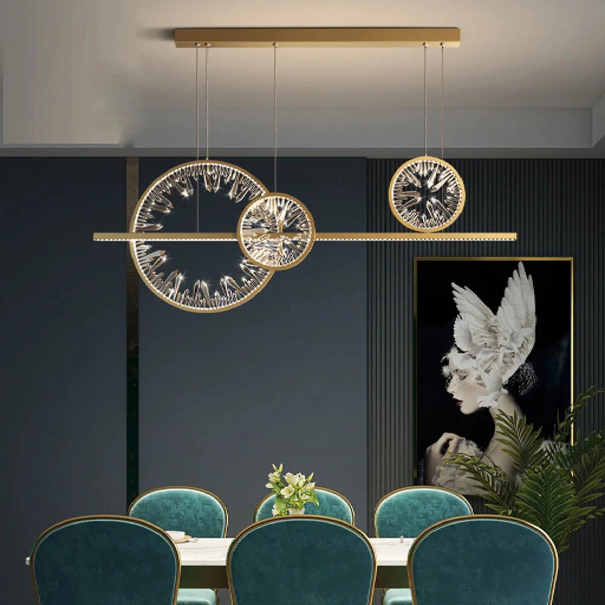 Amore Broken Glass Design Crystal Rings Hanging LED Art Cha - Pendant Lights | Lucera Lighting
