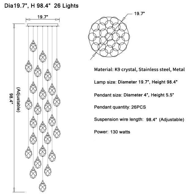 Weld Tremezzo Diamond Crystal Chandelier - Chandeliers | Lucera Lighting