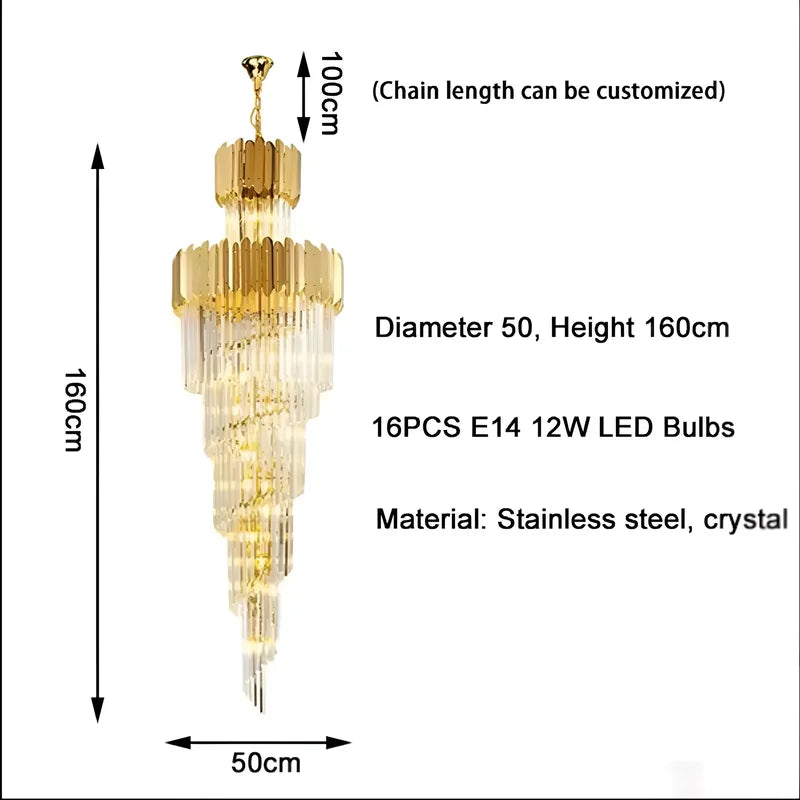 Hawthorn Long Gold Modern Crystal Chandelier - Chandeliers | Lucera Lighting