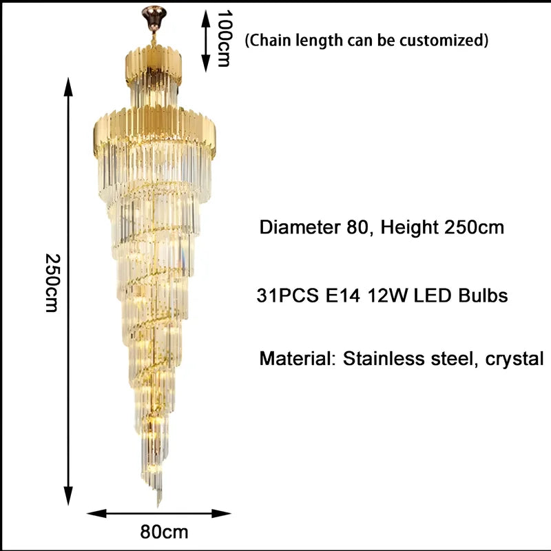 Hawthorn Long Gold Modern Crystal Chandelier - Chandeliers | Lucera Lighting