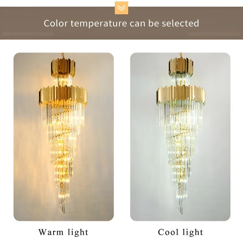 Hawthorn Long Gold Modern Crystal Chandelier - Chandeliers | Lucera Lighting